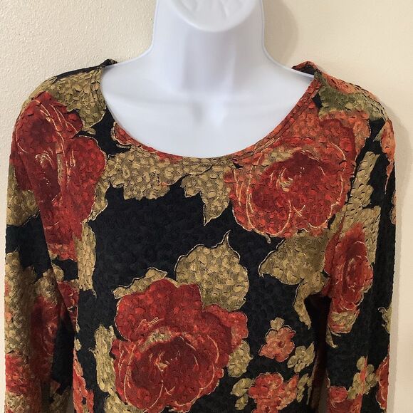 Vintage Y2K Whimsigoth Witchy Dark Fairy Romantic Textured Rose Print Blouse M - Picture 2 of 10